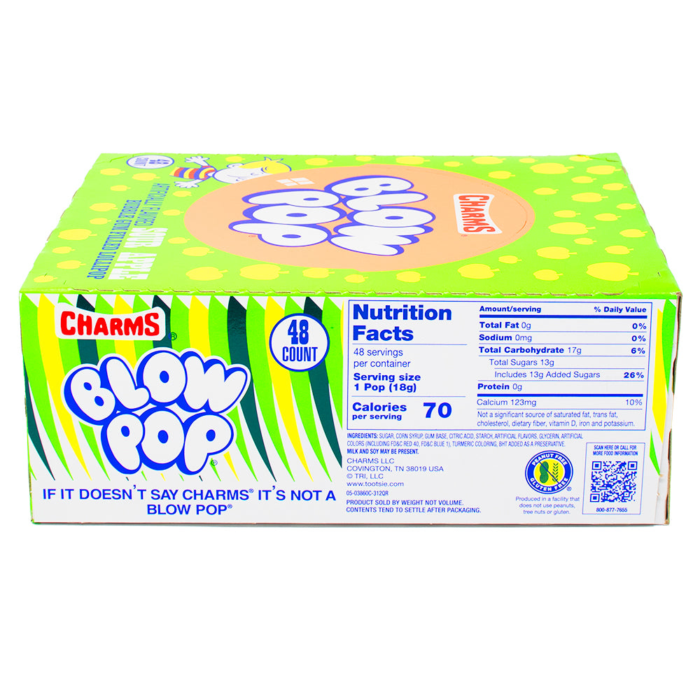 Charms Blow Pop Sour Apple - 48 Lollipops   Nutrition Facts Ingredients