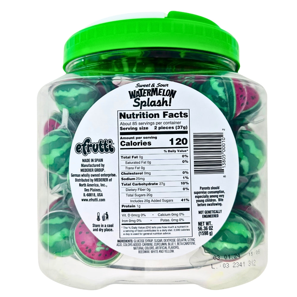 efrutti Sweet & Sour Watermelon Splash  - 0.66oz (3 Pieces) Nutrition Facts Ingredients