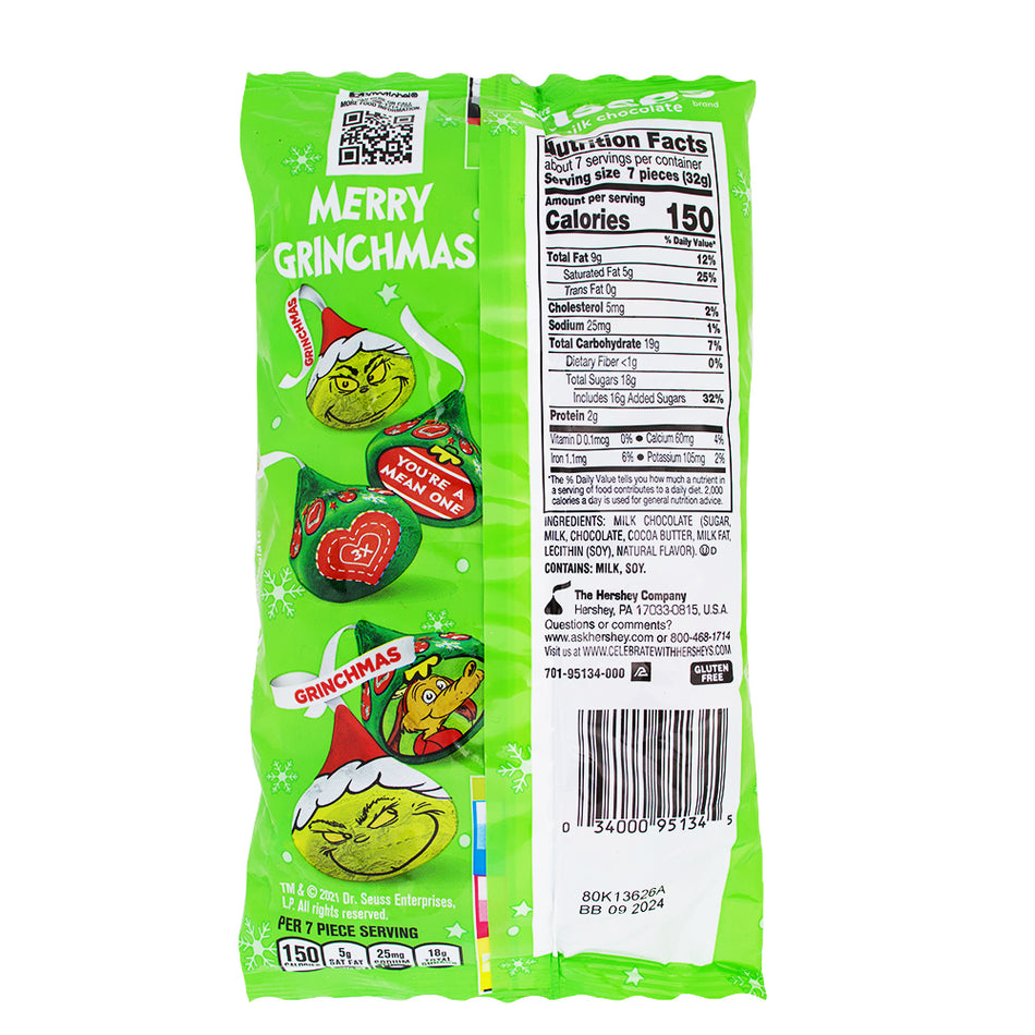 Hershey's Kisses Grinch - 7oz Nutrition Facts Ingredients -Christmas Chocolate - Stocking Stuffer Ideas