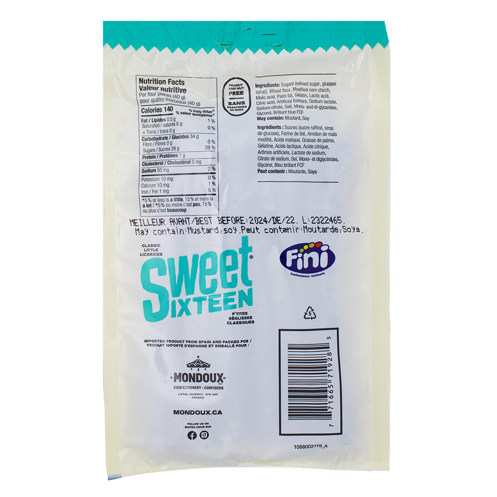 Sweet Sixteen Sour Raspberry Filled Licorice - 100g Nutrition Facts Ingredients