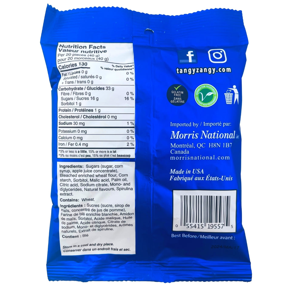 Tangy Zangy Sour Blue Raspberry Squares - 127g Nutrition Facts Ingredients