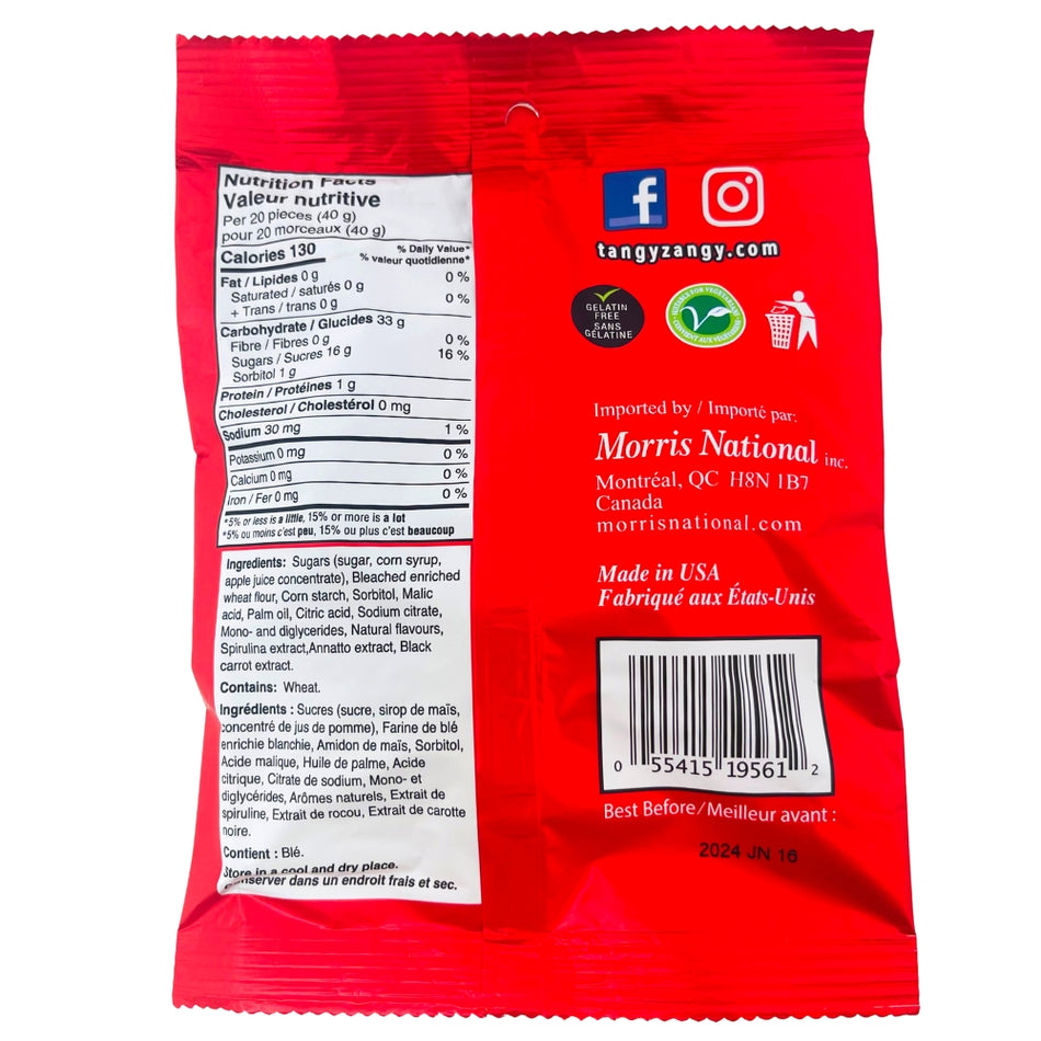 Tangy Zangy Sour Wild Fruit Squares 127g Nutrition Facts Ingredients