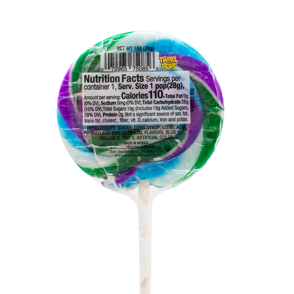 Adam & Brooks Mermaid Twirl Pops - 1oz Nutrition Facts Ingredients-Old Fashioned Candy-Lollipops