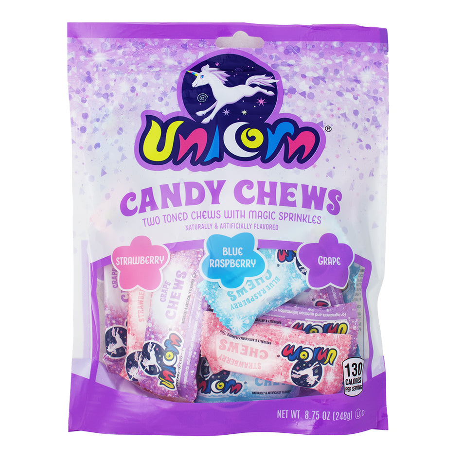 Adams & Brooks Unicorn Chews - 8.75oz-Sprinkles-Gummies-Blue Raspberry-Strawberry Candy