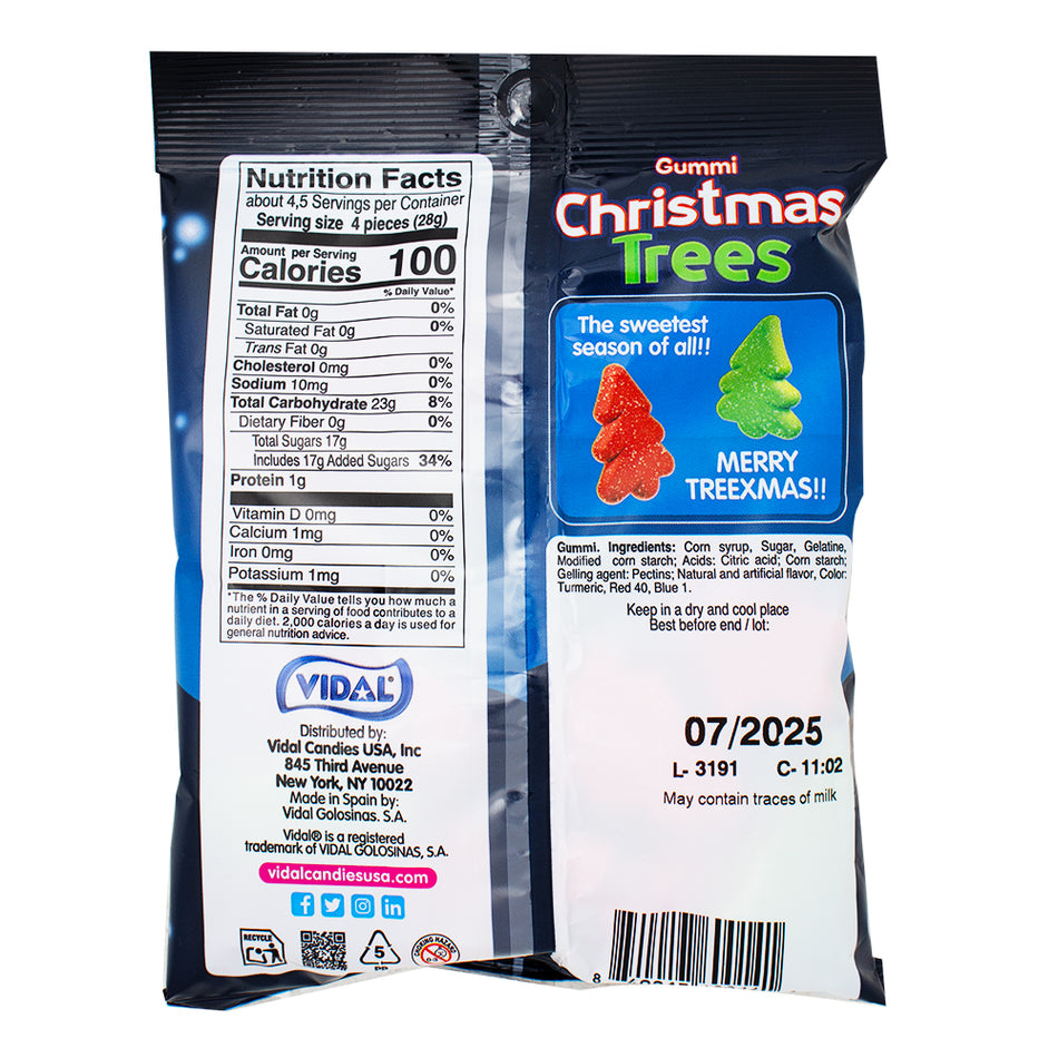 Vidal Christmas Tree Sugared Gummies - 4.5oz Nutrition Facts Ingredients