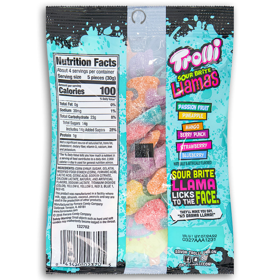 Trolli Sour Brite Tropical Llamas 4.25oz Back - Nutritional Facts - Ingredients