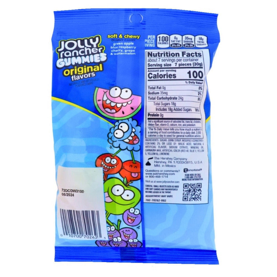 Jolly Rancher Gummies Original Flavors-5 oz. Nutrition Facts Ingredients, Jolly Rancher Gummies Original Flavors, chewy bliss, sour apple, cherry, watermelon, blue raspberry, jolly rancher, jolly rancher candy, jolly rancher sour candy, jolly rancher sour