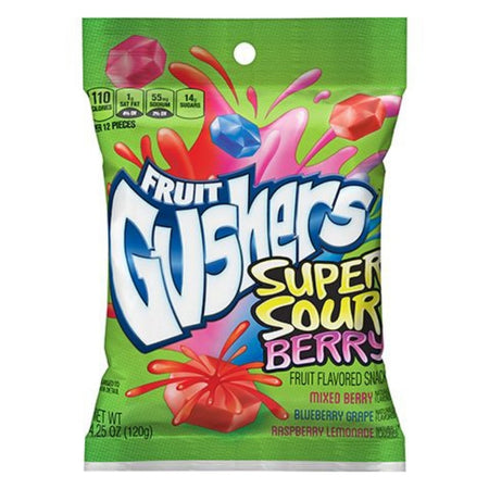 Fruit Gushers Super Sour Berry 4.25oz Front, fruit gushers super sour berry, sour fruit gushers, gushers, fruit gushers, sour fruit gushers