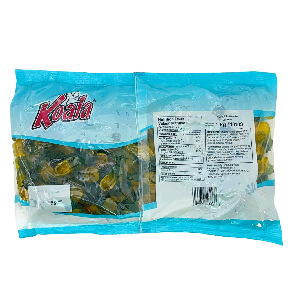 Koala Pineapple Gummies - 1kg - Nutrition Facts, gummie candy, gummy candy, fun gummies, soft gummies, fruity gummies, soft gummy, blue candy, blue gummy, blue gummies, yellow candy, yellow gummies, yellow gummy, bulk candy, bulk gummies, tropical candy