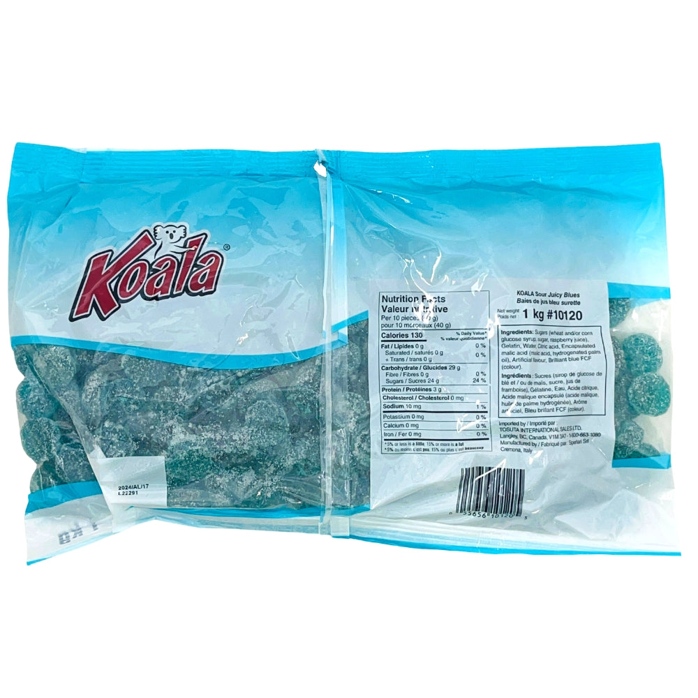 Koala Sour Juicy Blues Candies - 1 kg - Nutrition Facts, gummie candy, gummy candy, fun gummies, soft gummies, fruity gummies, soft gummy, sour candy, sour gummy, sour gummies, blue candy, blue gummy, blue gummies, blueberry candy, blueberry gummy, bulk candy, bulk gummies, sweet & sour candy, sweet and sour candy