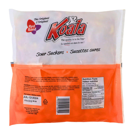 Koala Sour Suckers Candies 1 kg Back Ingredients Nutrition Facts, sour keys, sour gummies, sour suckers