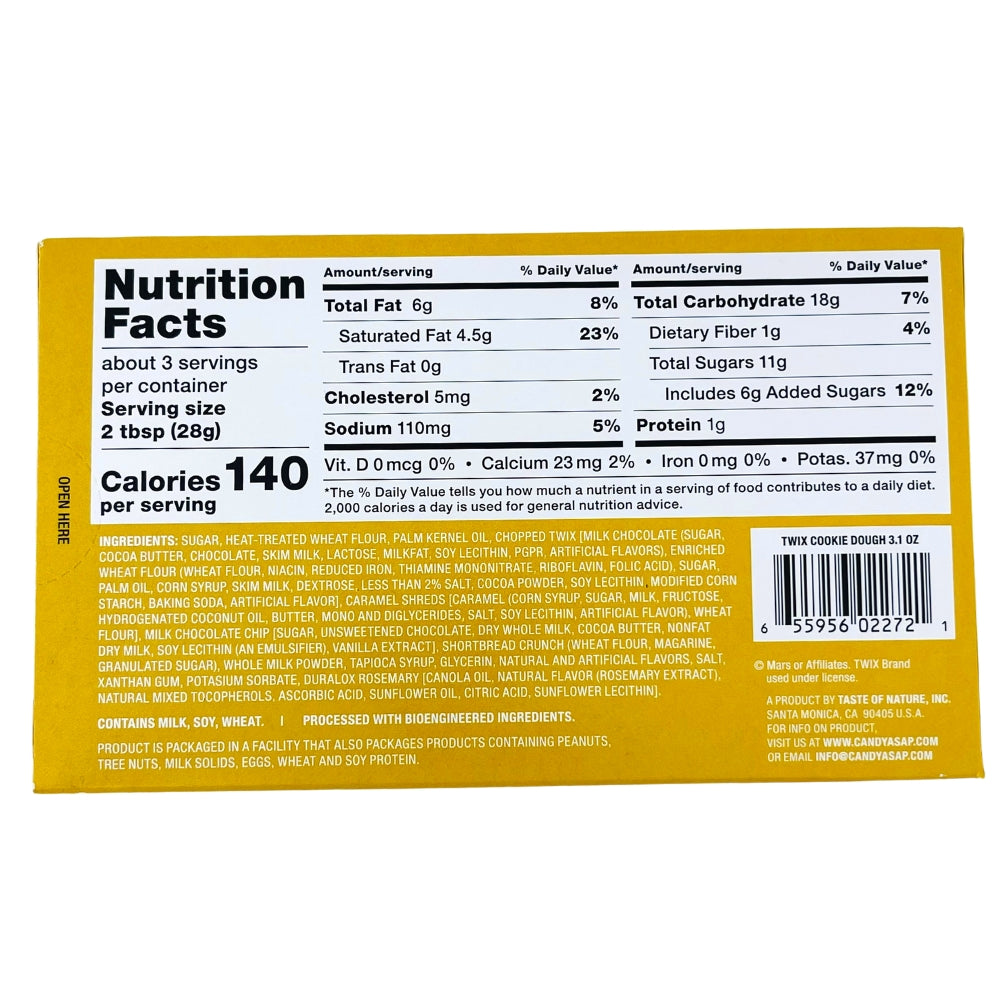 Twix Poppable Cookie Dough 3.1oz Back Ingredients Nutrition Facts, Twix Poppable Cookie Dough, Bites of blissful Twix-tasy, Nugget-sized joy, Delectable adventure, Irresistible blend, Bite-sized perfection, Tantalizing symphony of flavors, Sweet escape, Snacking nirvana, twix, twix candy, twix chocolate, twix cookie dough